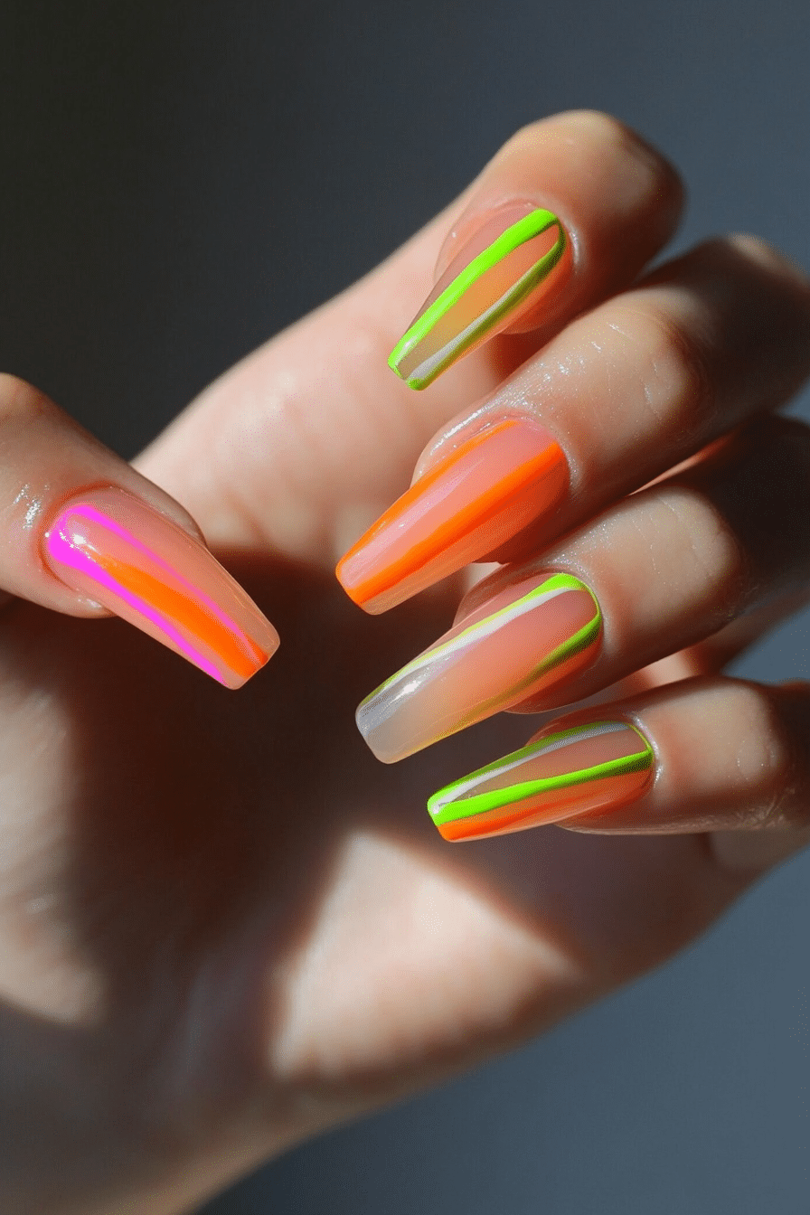8. Neon Edge Stripes (Lines Nail Design Ideas) - Lines Nail Design Ideas
