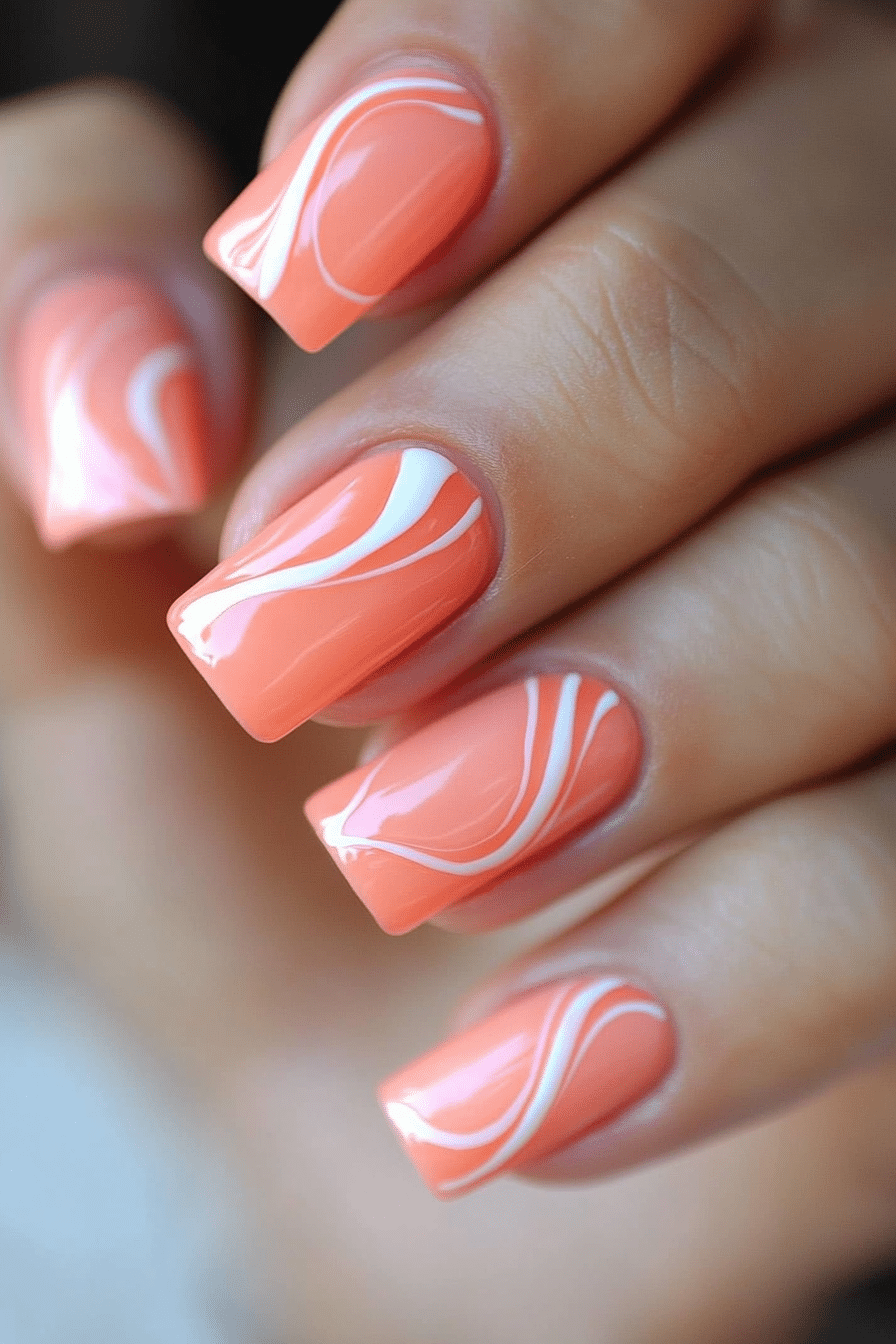 17. Soft Coral Swirls (Lines Nail Design Ideas) - Lines Nail Design Ideas