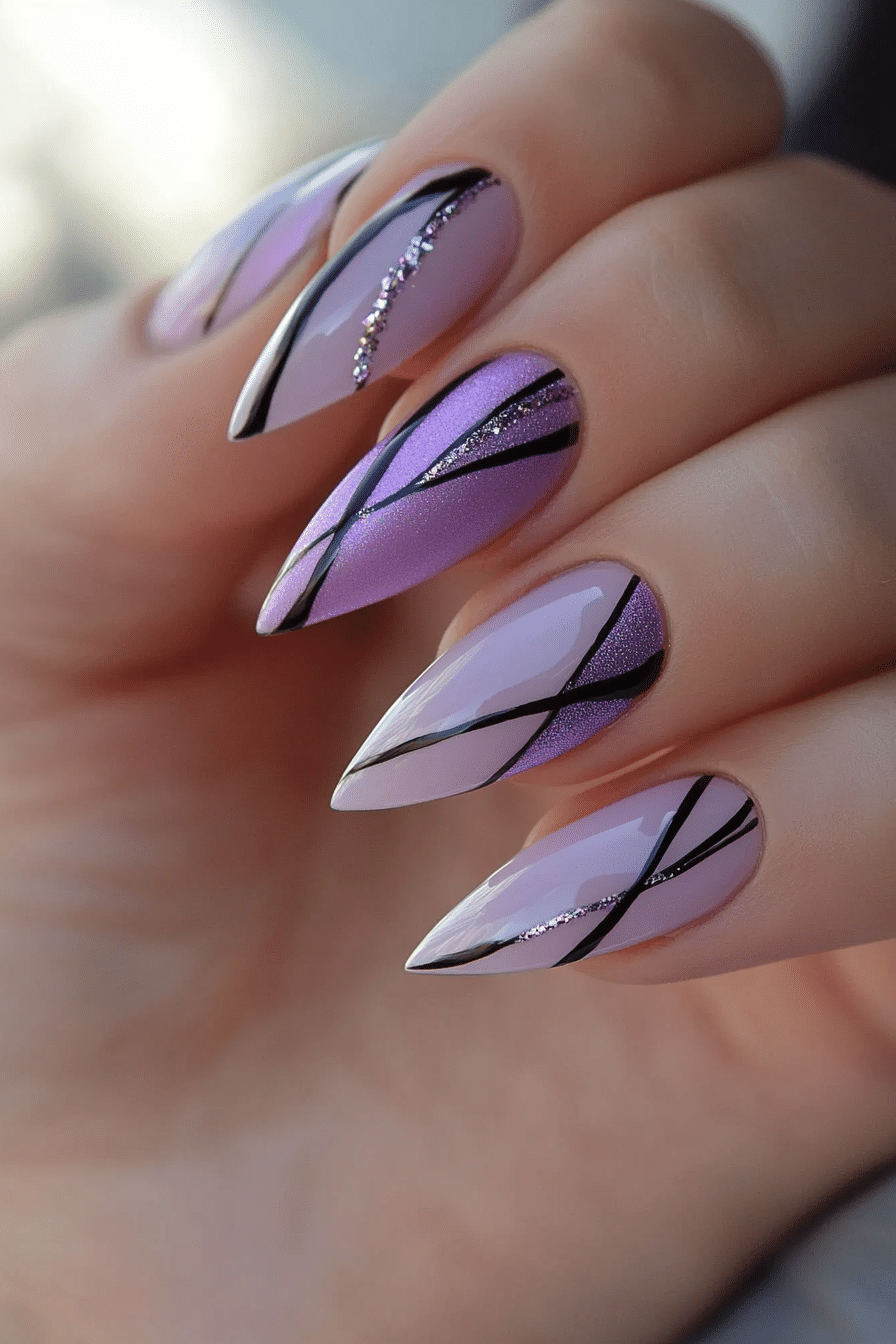 19. Lavender Linear Accents (Lines Nail Design Ideas) - Lines Nail Design Ideas