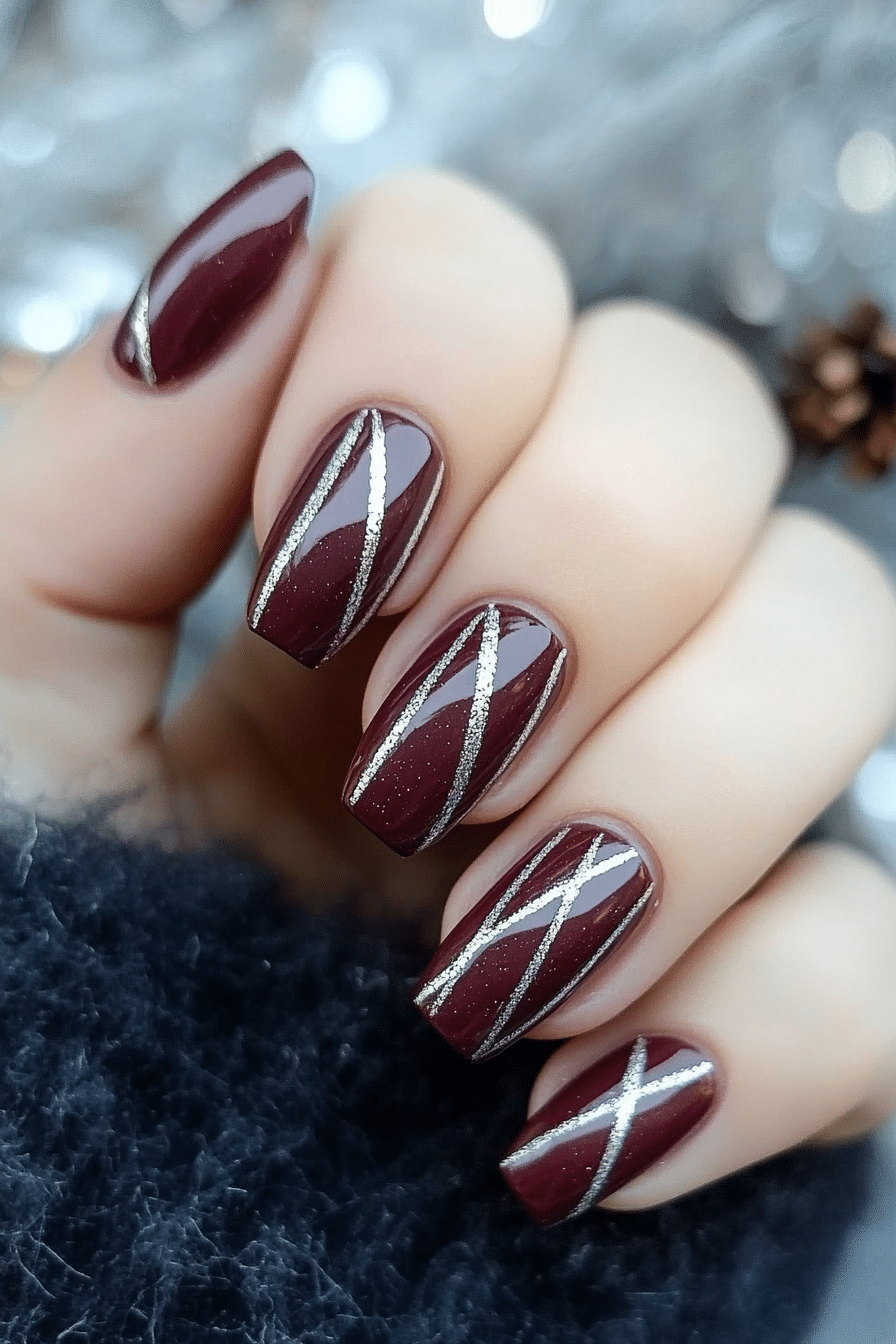 22. Sleek Silver Stripes (Lines Nail Design Ideas) - Lines Nail Design Ideas