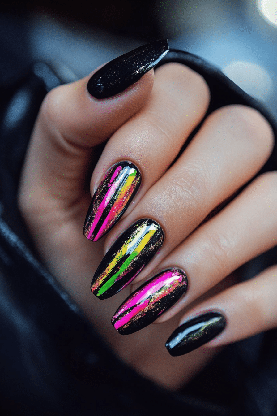 25. Neon Graffiti Streaks (Lines Nail Design Ideas) - Lines Nail Design Ideas
