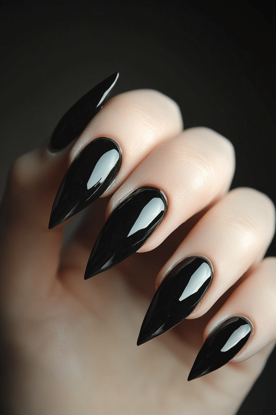 1. Glossy Onyx Elegance (Black Nail Design Ideas) - Black Nail Design Ideas