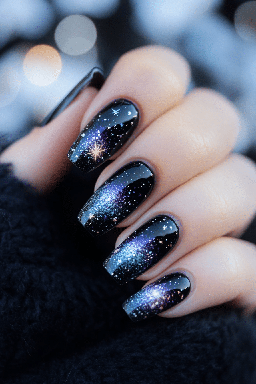 8. Galaxy Noir (Black Nail Design Ideas) - Black Nail Design Ideas
