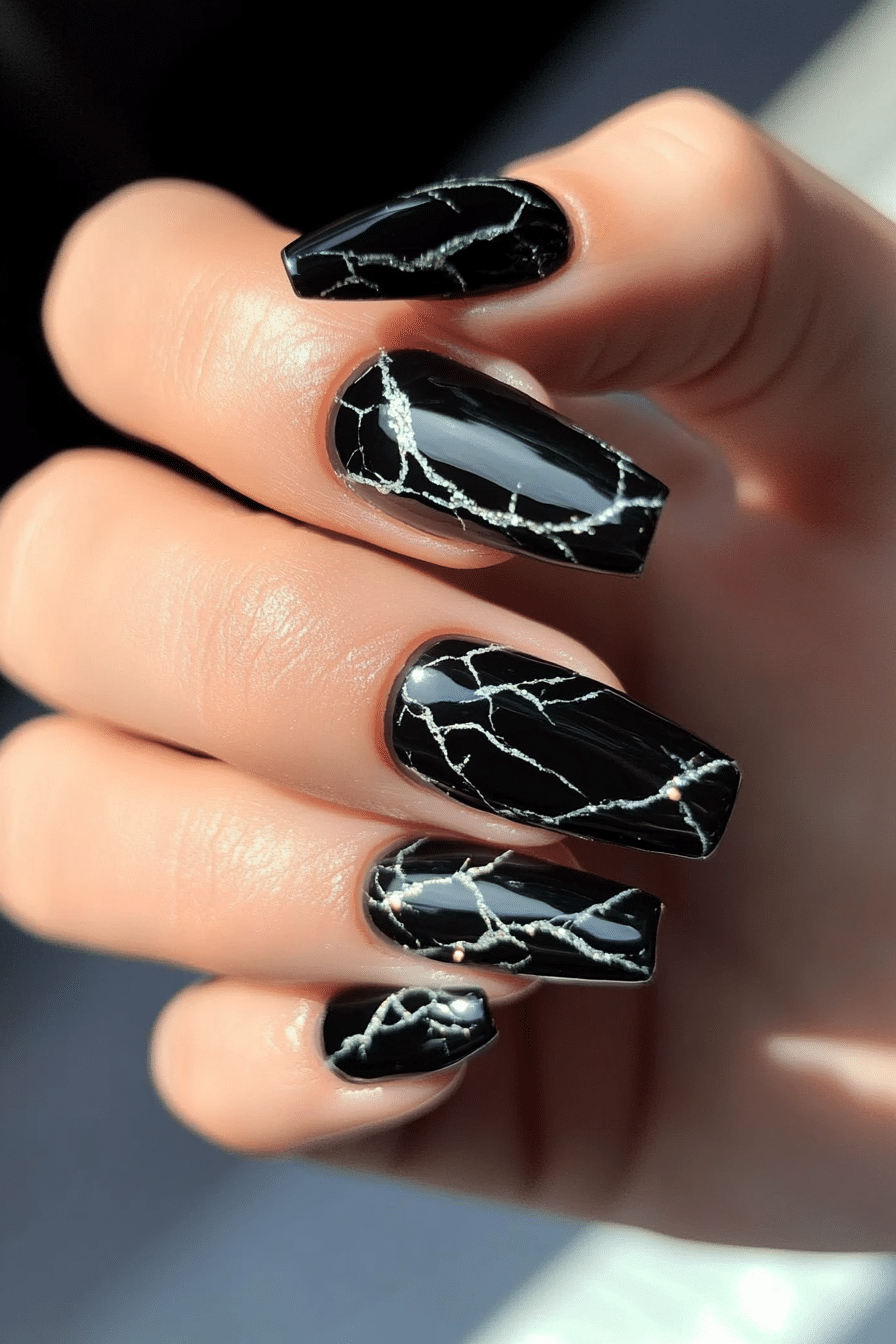 11. Cracked Onyx (Black Nail Design Ideas) - Black Nail Design Ideas