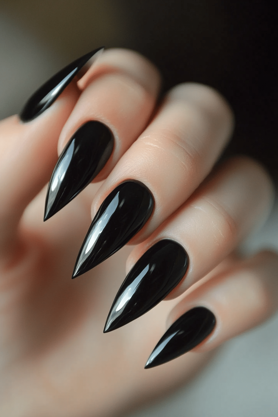 12. Jet Black Stilettos (Black Nail Design Ideas) - Black Nail Design Ideas