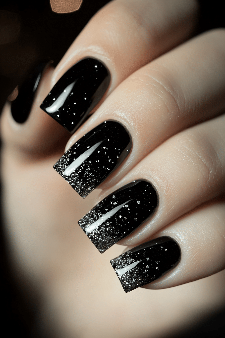 16. Black Velvet with Rhinestones (Black Nail Design Ideas) - Black Nail Design Ideas