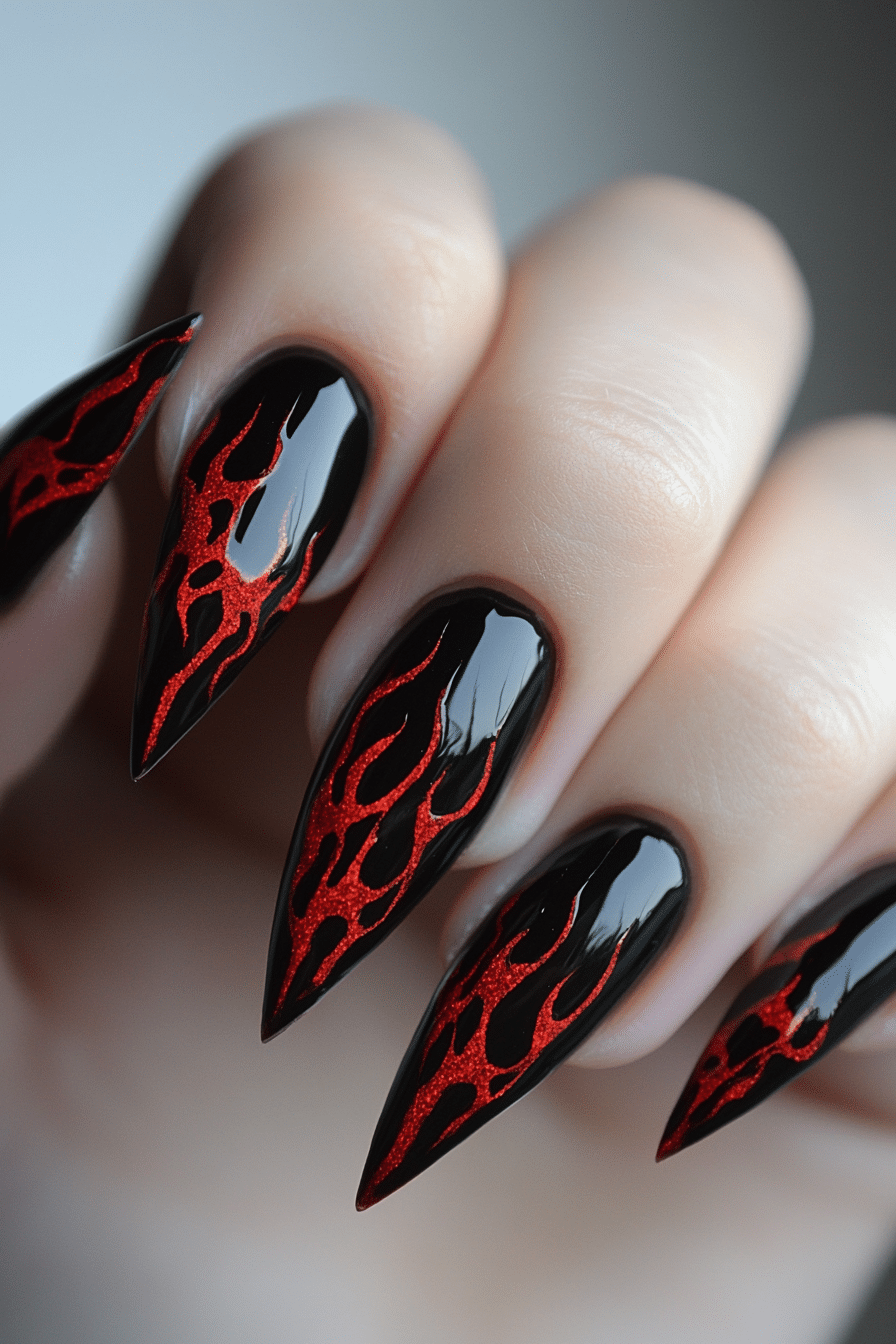 18. Black Flames (Black Nail Design Ideas) - Black Nail Design Ideas