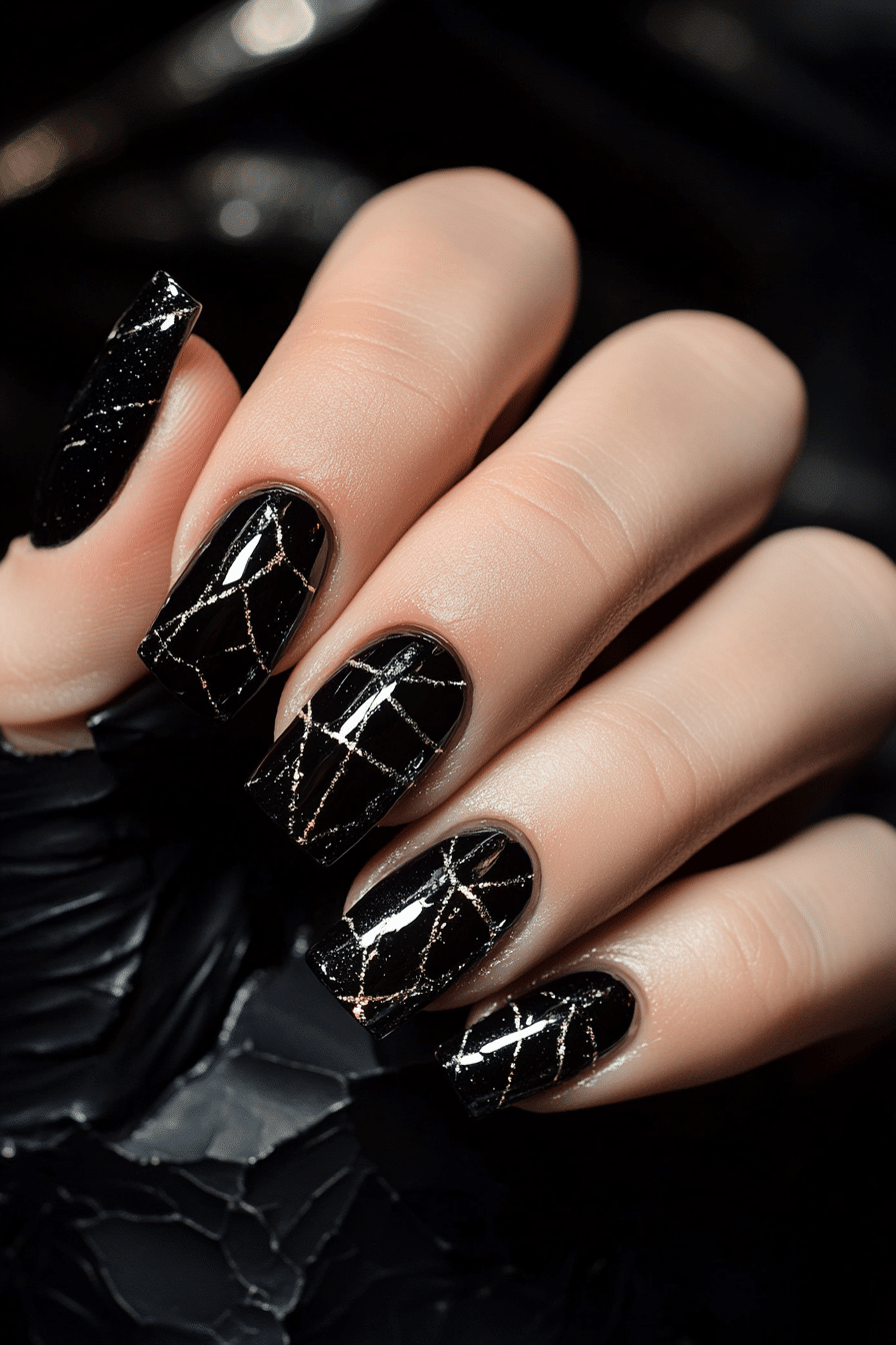 24. Shattered Glass Noir (Black Nail Design Ideas) - Black Nail Design Ideas