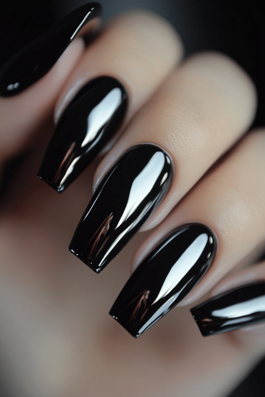 4. Black Chrome Mirror (Dark Coffin Nail Design Ideas) - Dark Coffin Nail Design Ideas