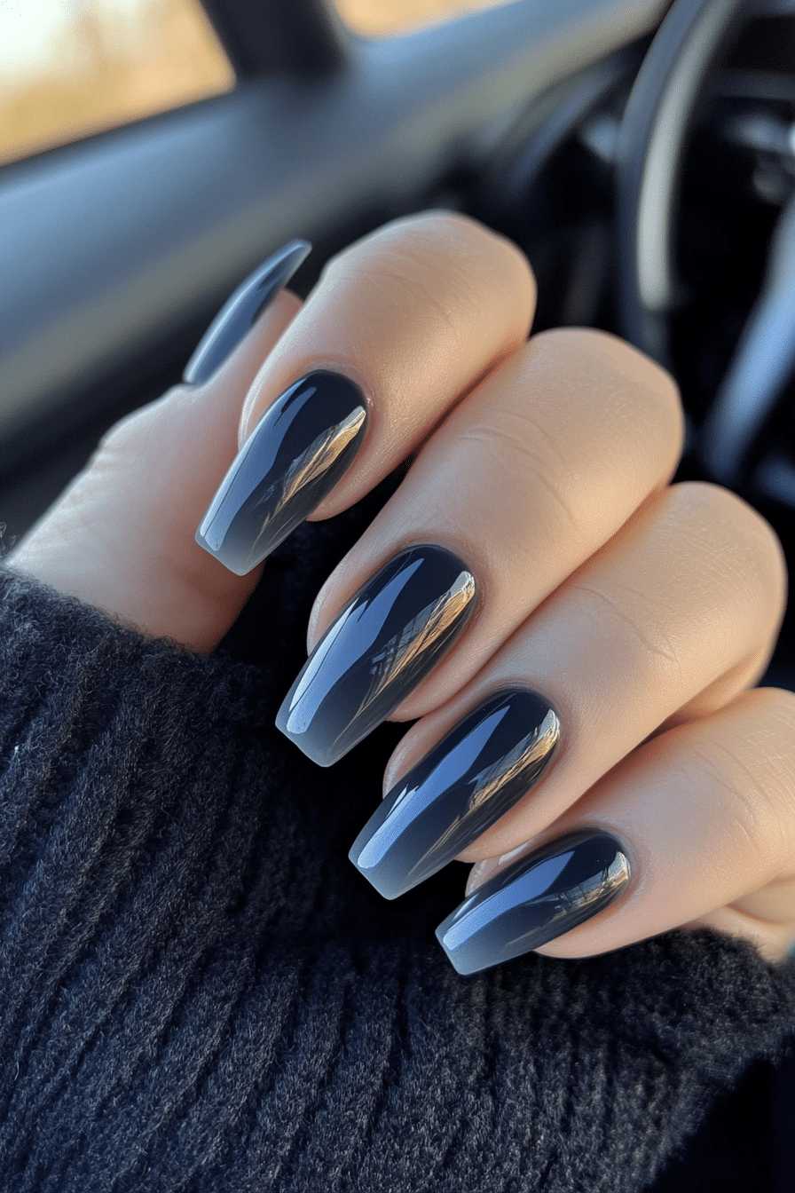 5. Smoky Ombre Gray (Dark Coffin Nail Design Ideas) - Dark Coffin Nail Design Ideas