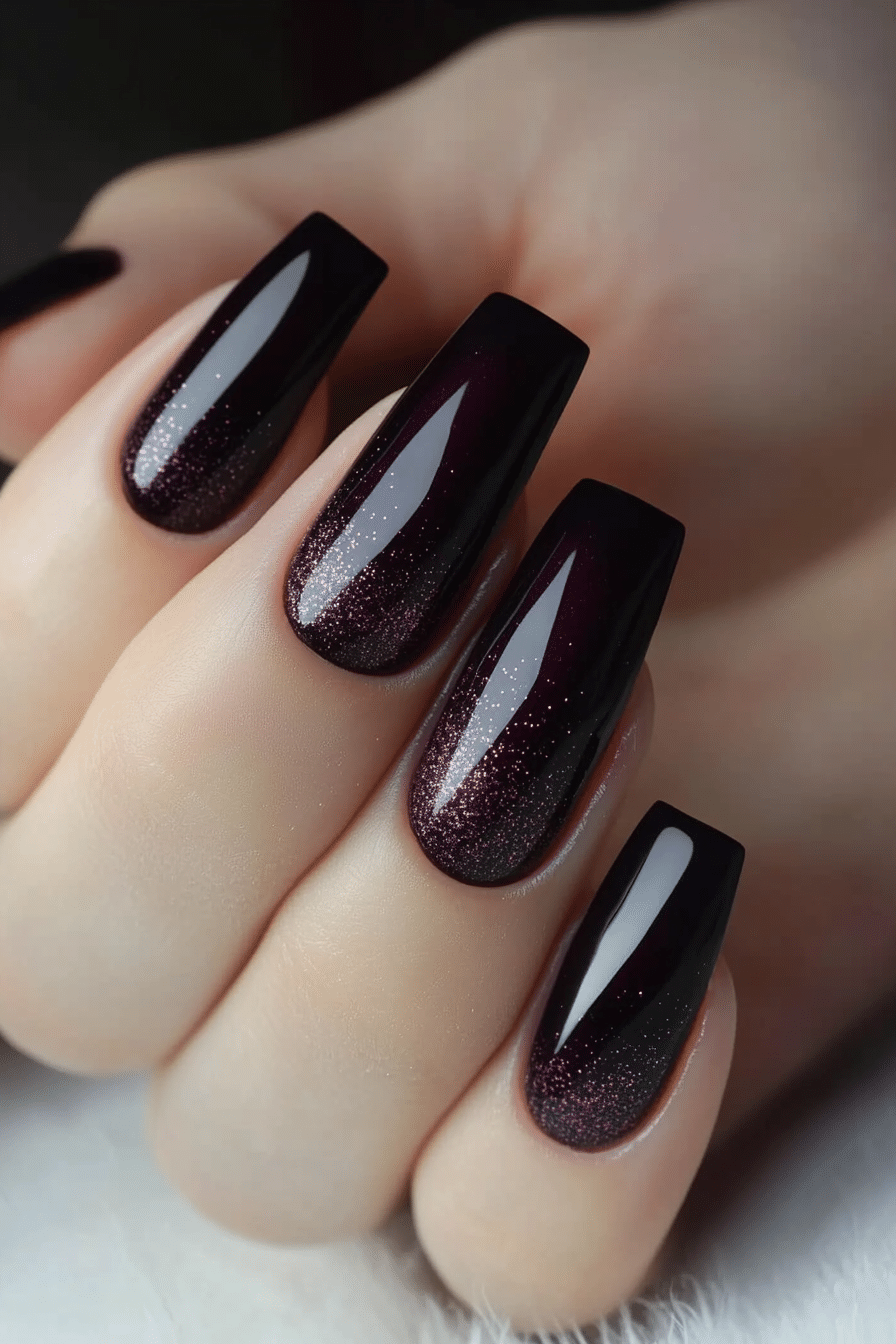 6. Midnight Plum Elegance (Dark Coffin Nail Design Ideas) - Dark Coffin Nail Design Ideas