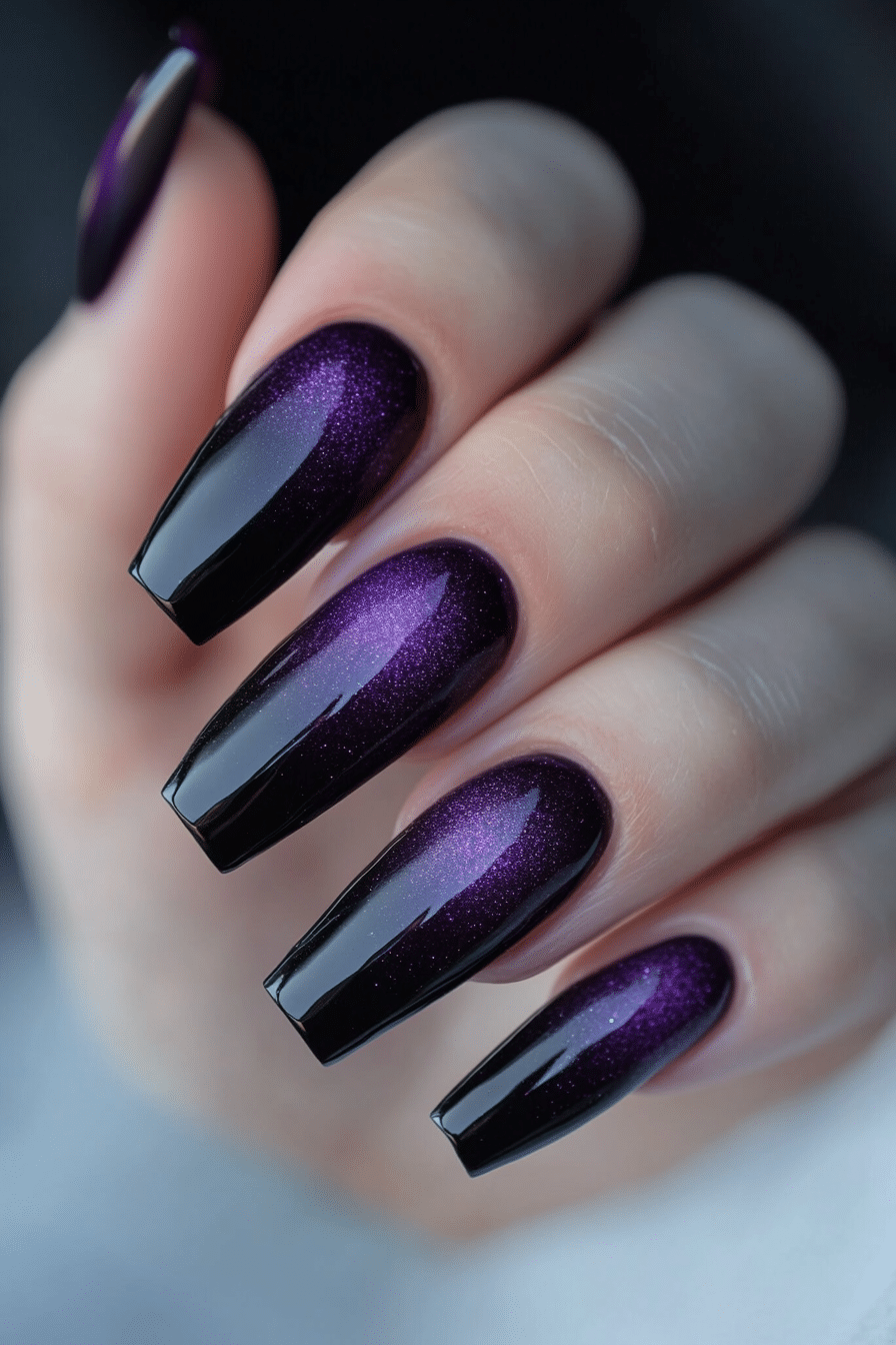 12. Mystic Purple Smoke (Dark Coffin Nail Design Ideas) - Dark Coffin Nail Design Ideas