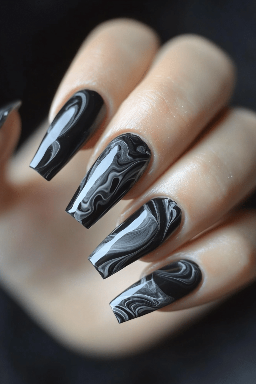 13. Onyx Gemstone Effect (Dark Coffin Nail Design Ideas) - Dark Coffin Nail Design Ideas