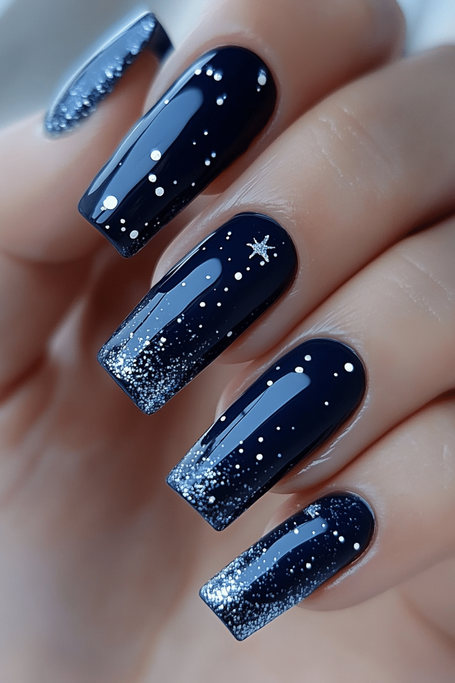 21. Starry Night Sky (Dark Coffin Nail Design Ideas) - Dark Coffin Nail Design Ideas