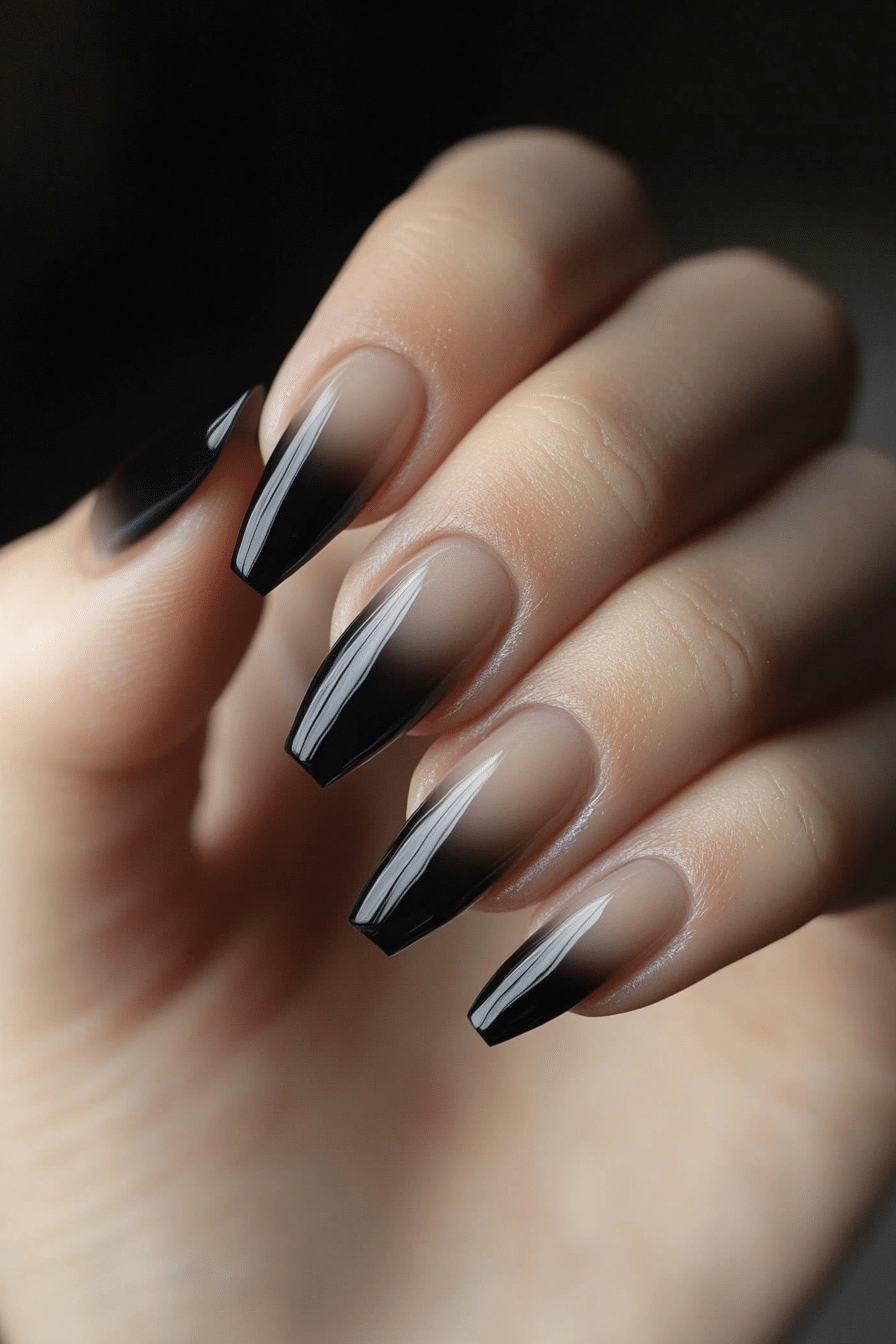 22. Shadowy French Fade (Dark Coffin Nail Design Ideas) - Dark Coffin Nail Design Ideas