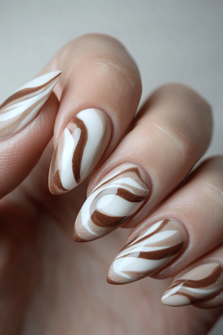 13. Understated Mocha Swirl (Minimalistic Nail Design Ideas) - Minimalistic Nail Design Ideas
