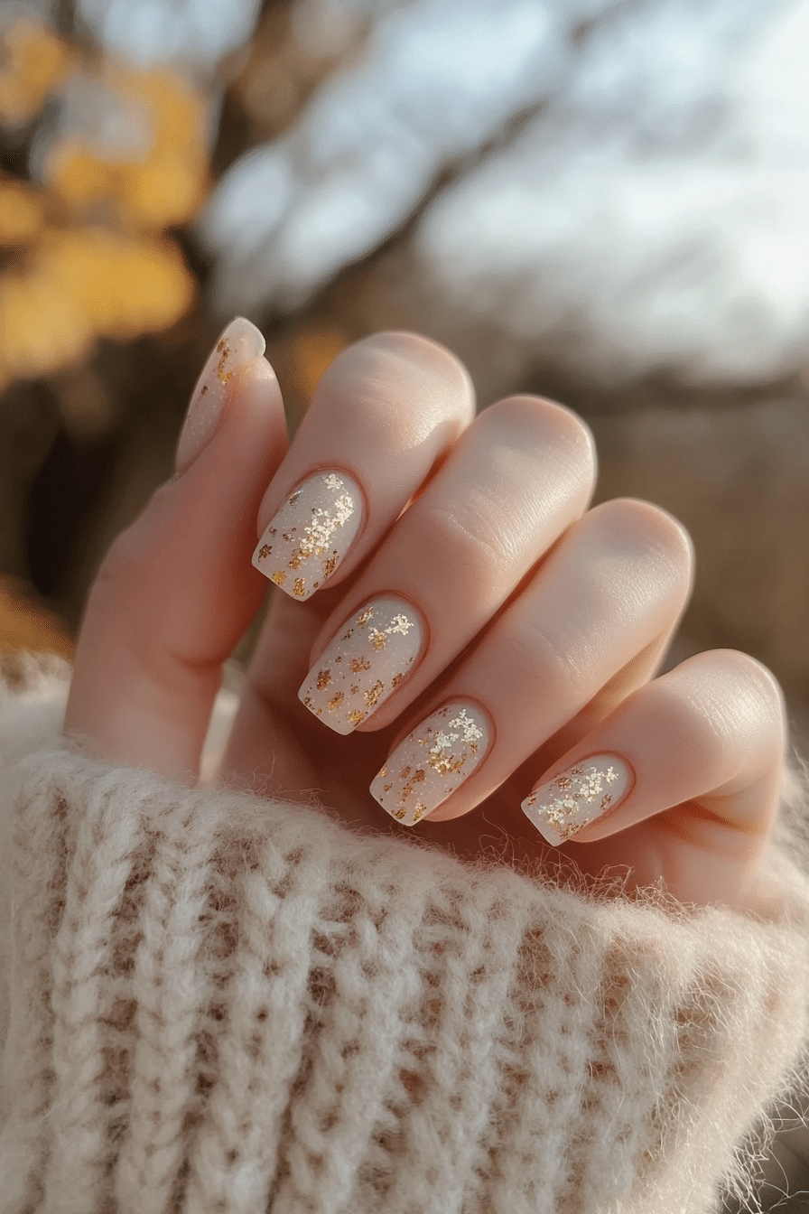 17. Minimal Gold Foil Flecks (Minimalistic Nail Design Ideas) - Minimalistic Nail Design Ideas