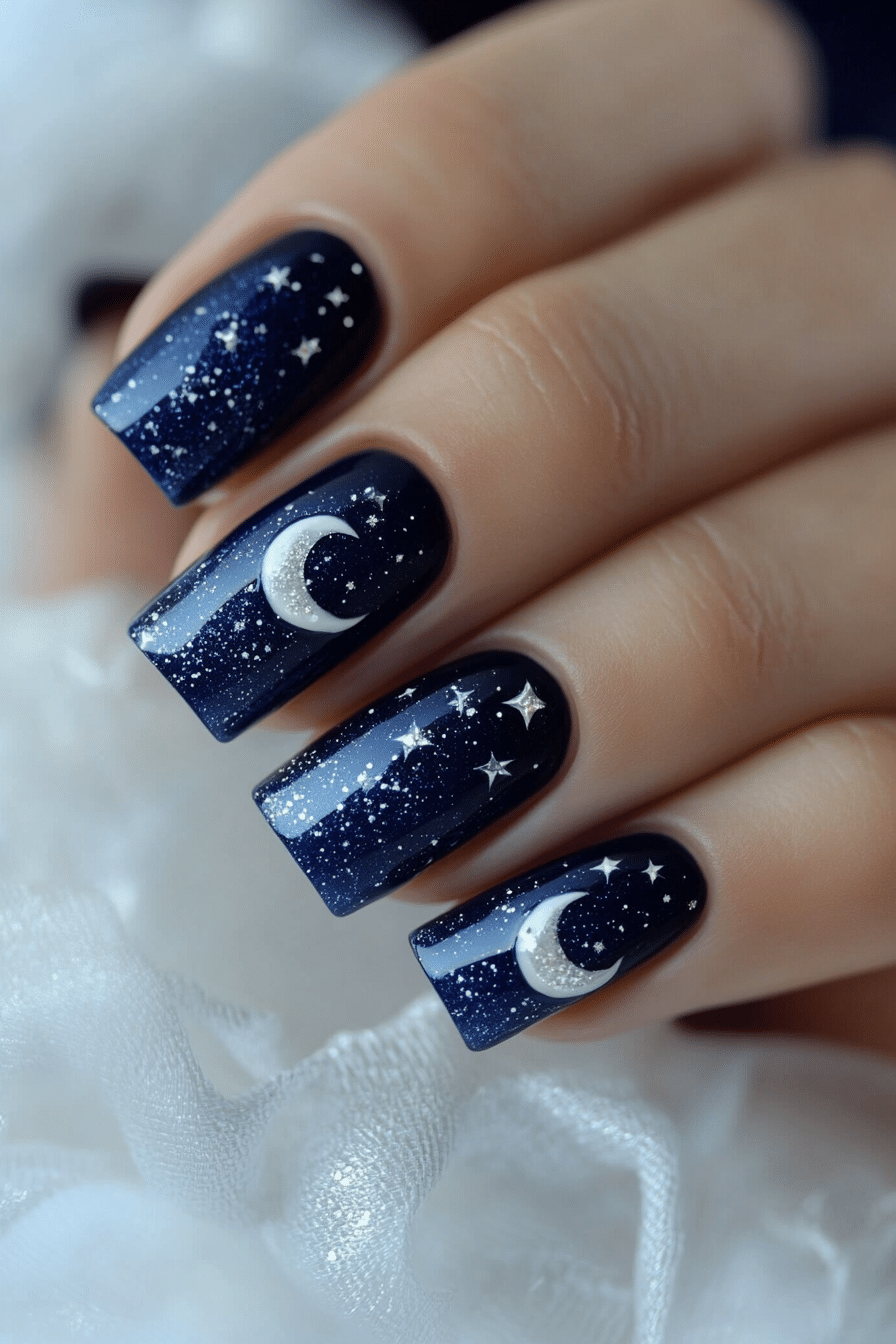 1. Midnight Sky Elegance (Blue Nail Design Ideas) - Blue Nail Design Ideas