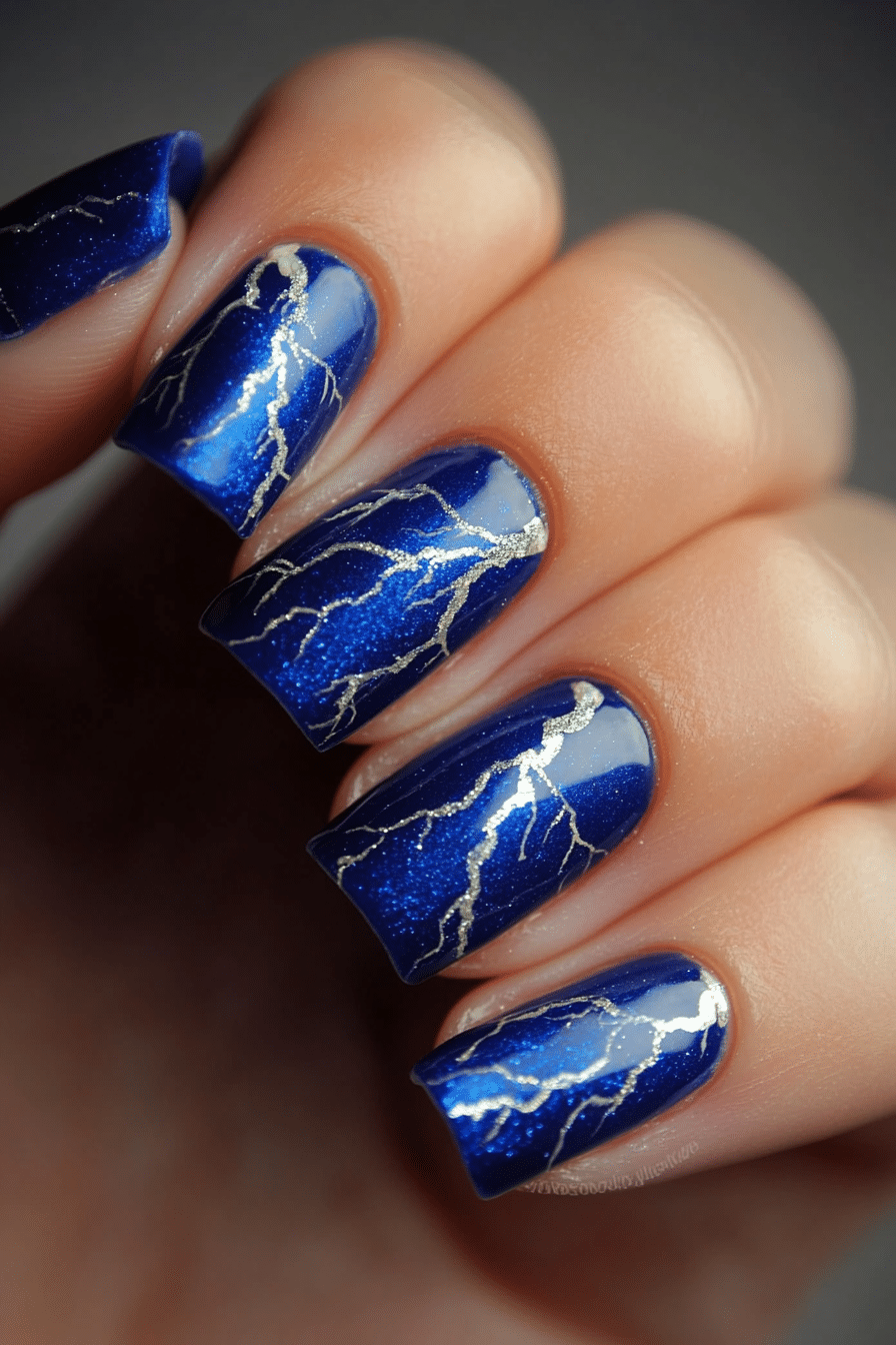 9. Electric Blue Lightning (Blue Nail Design Ideas) - Blue Nail Design Ideas