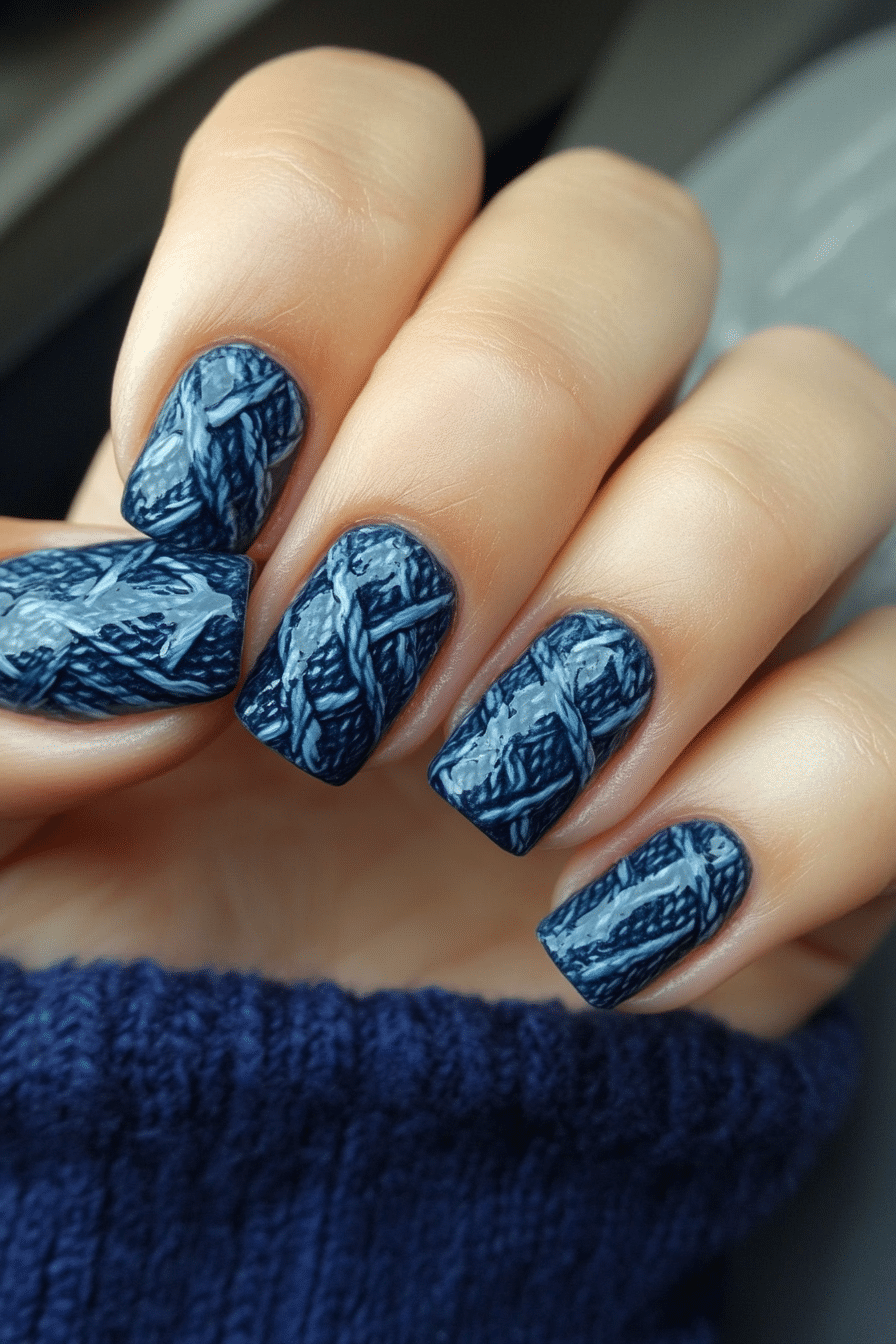 10. Denim Texture Nails (Blue Nail Design Ideas) - Blue Nail Design Ideas