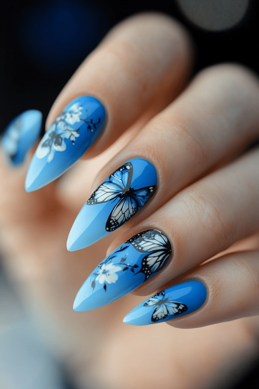 11. Butterfly Wings in Blue (Blue Nail Design Ideas) - Blue Nail Design Ideas