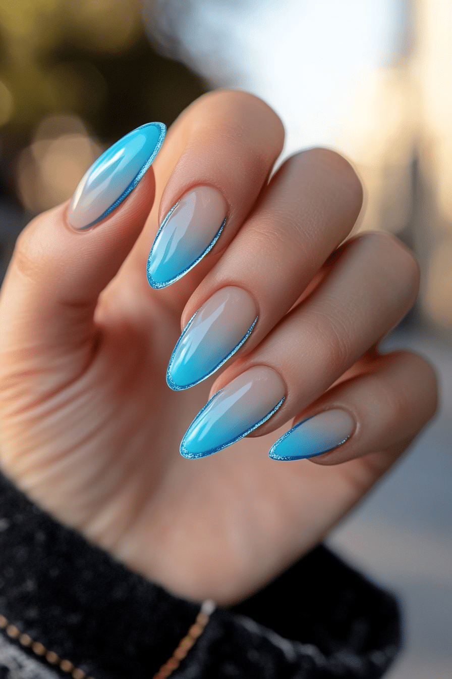 16. Neon Blue Edge Lining (Blue Nail Design Ideas) - Blue Nail Design Ideas