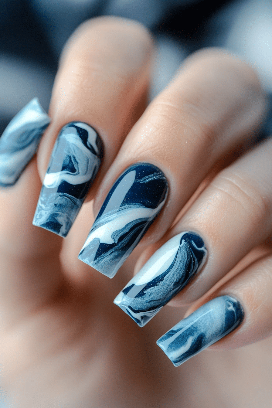 20. Indigo Smoke Marble (Blue Nail Design Ideas) - Blue Nail Design Ideas