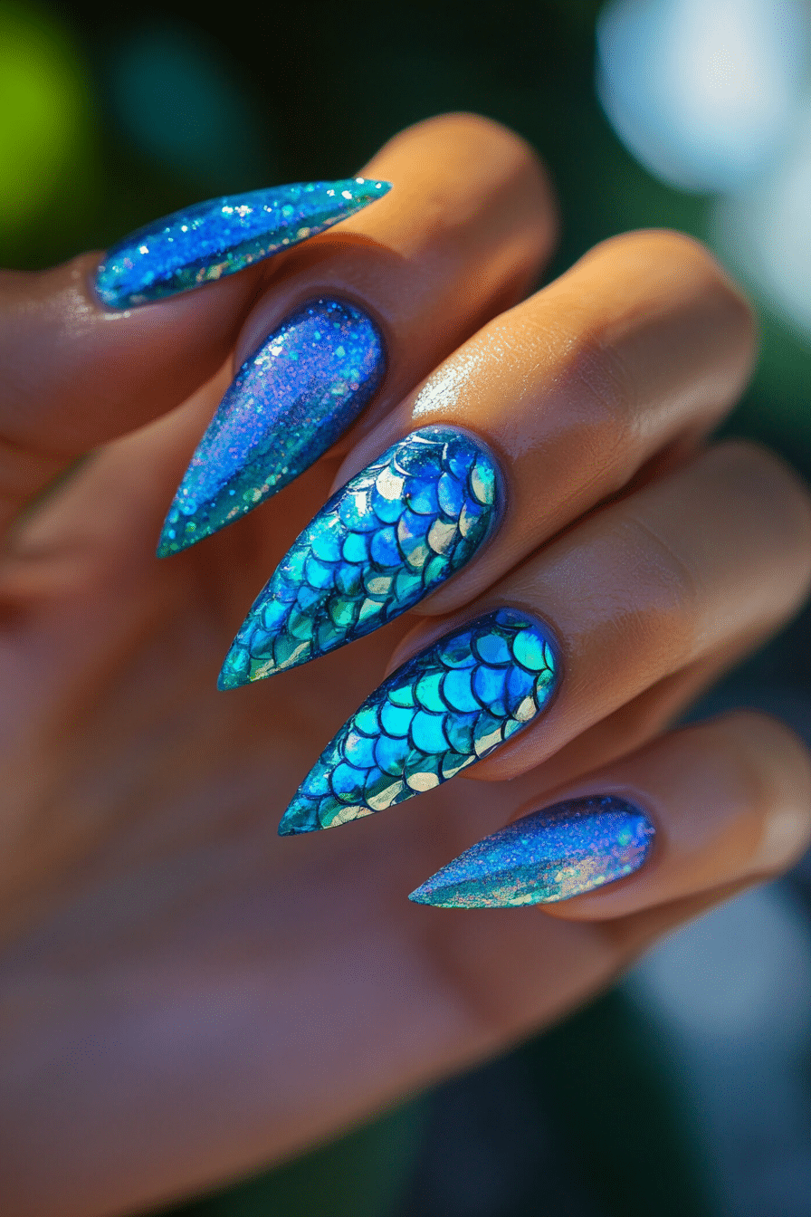 24. Iridescent Mermaid Blue (Blue Nail Design Ideas) - Blue Nail Design Ideas