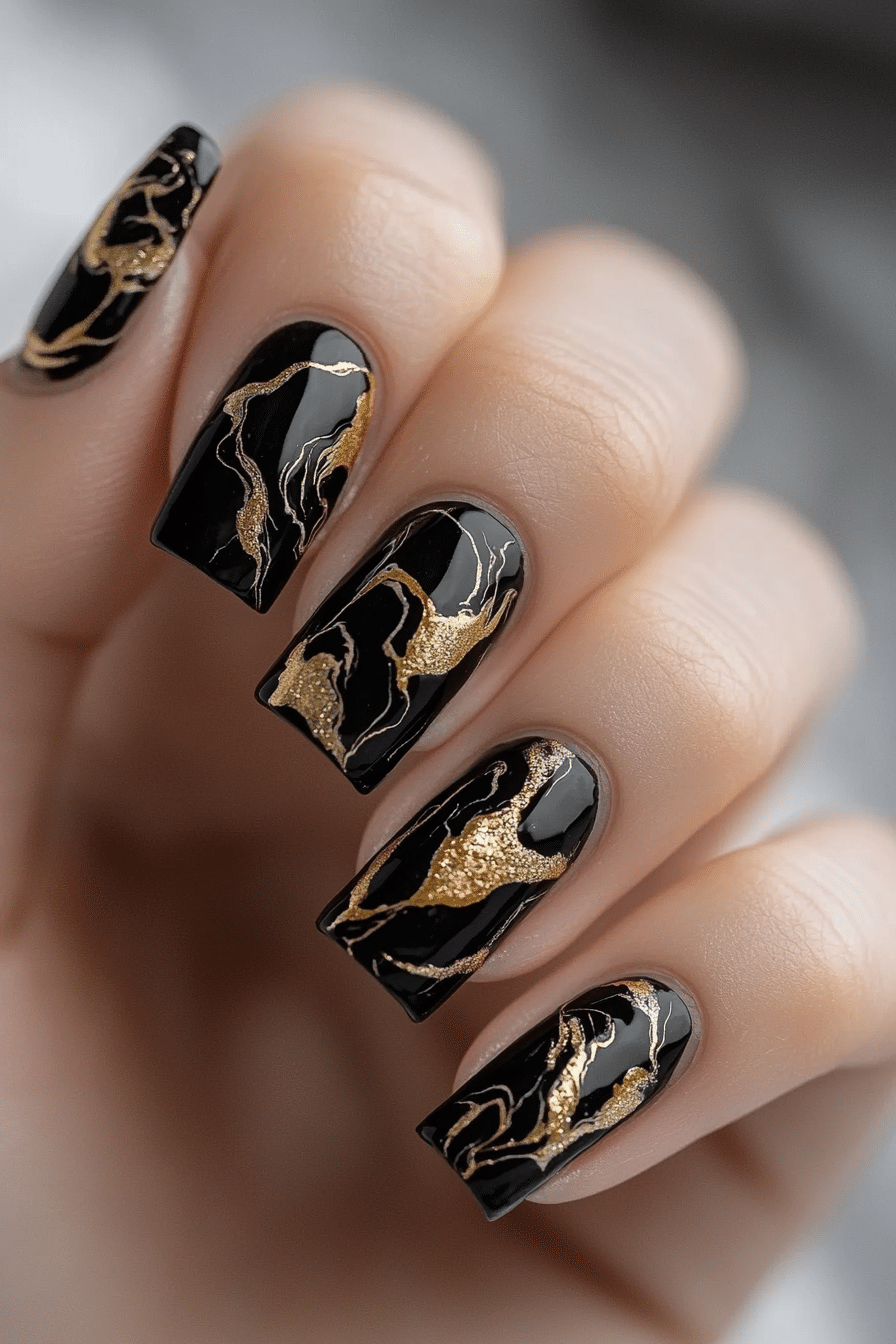 2. Black & Gold Luxe Swirls (Nail Design Ideas With Gold) - Nail Design Ideas With Gold