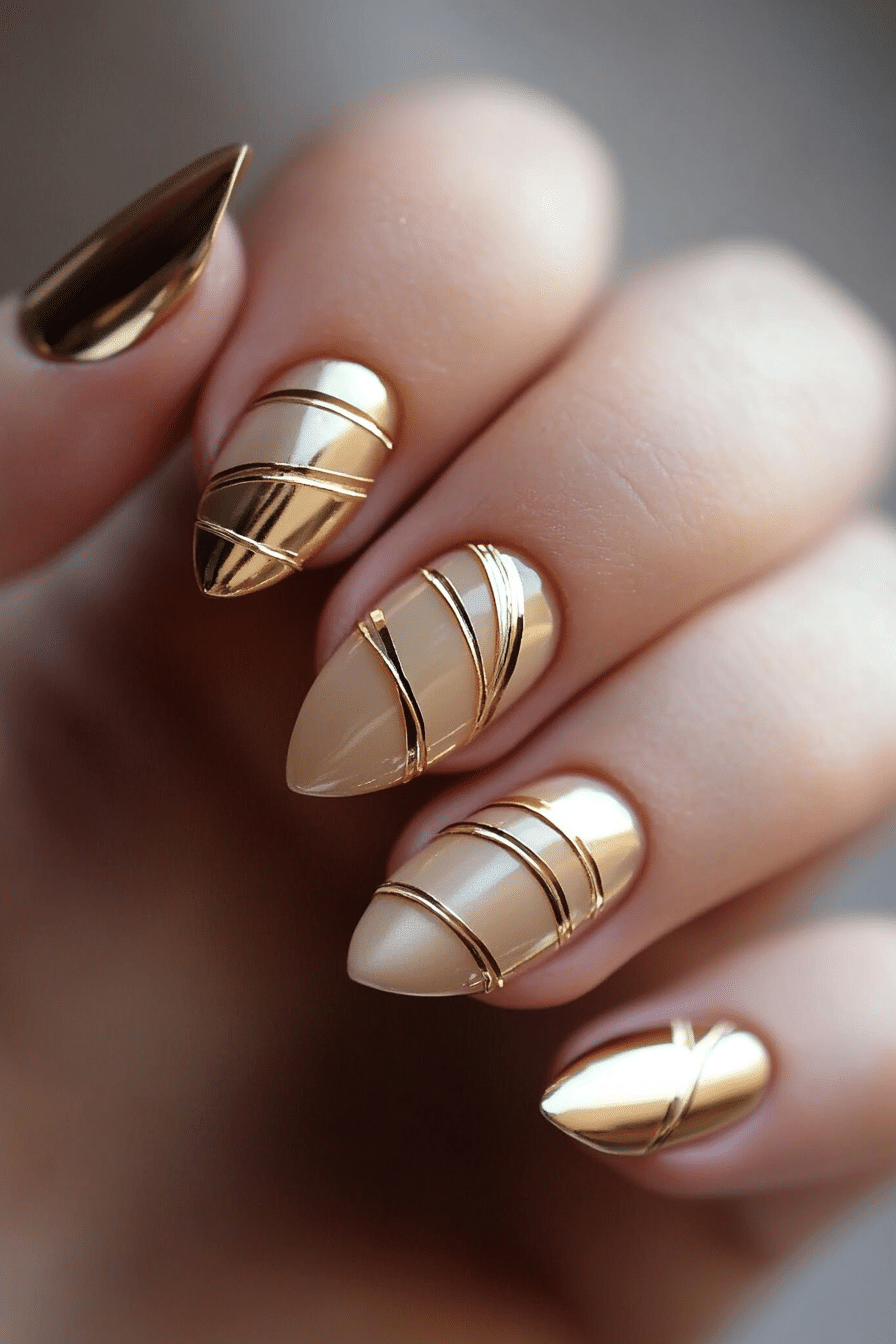 6. Gold Wire Minimalism (Nail Design Ideas With Gold) - Nail Design Ideas With Gold