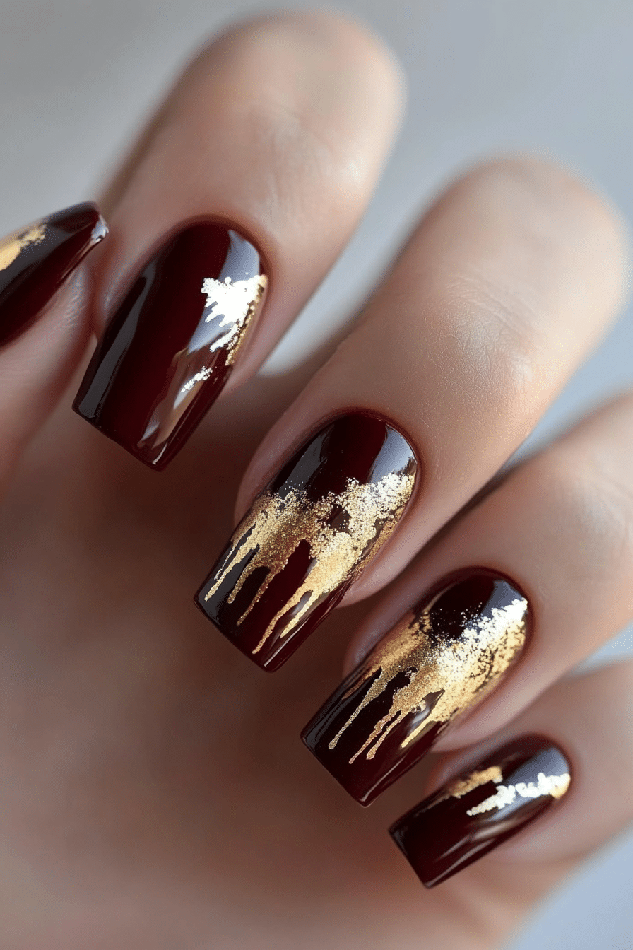 9. Satin Gold Drip (Nail Design Ideas With Gold) - Nail Design Ideas With Gold