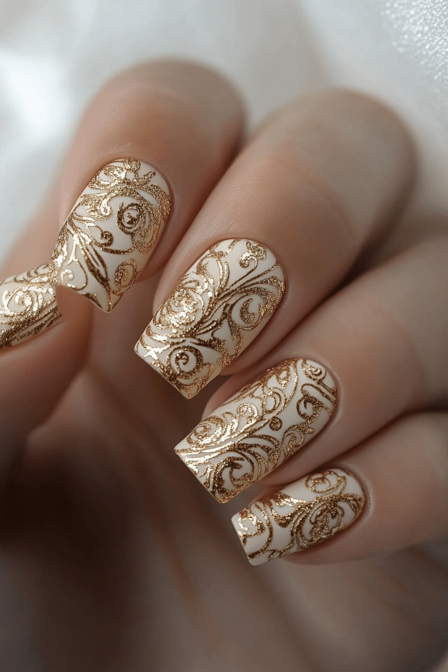 10. Antique Gold Filigree (Nail Design Ideas With Gold) - Nail Design Ideas With Gold