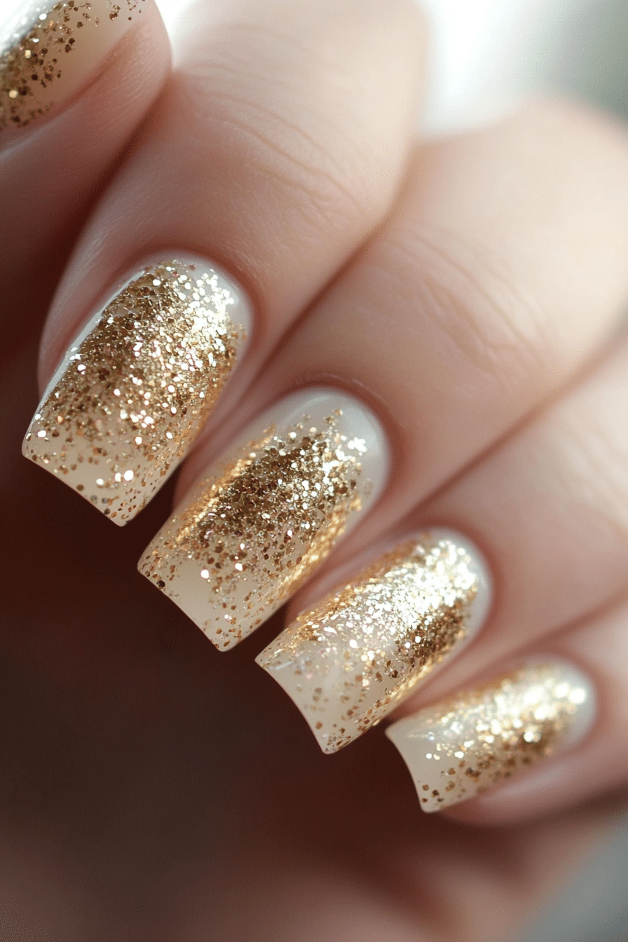 11. Champagne Glitter Elegance (Nail Design Ideas With Gold) - Nail Design Ideas With Gold