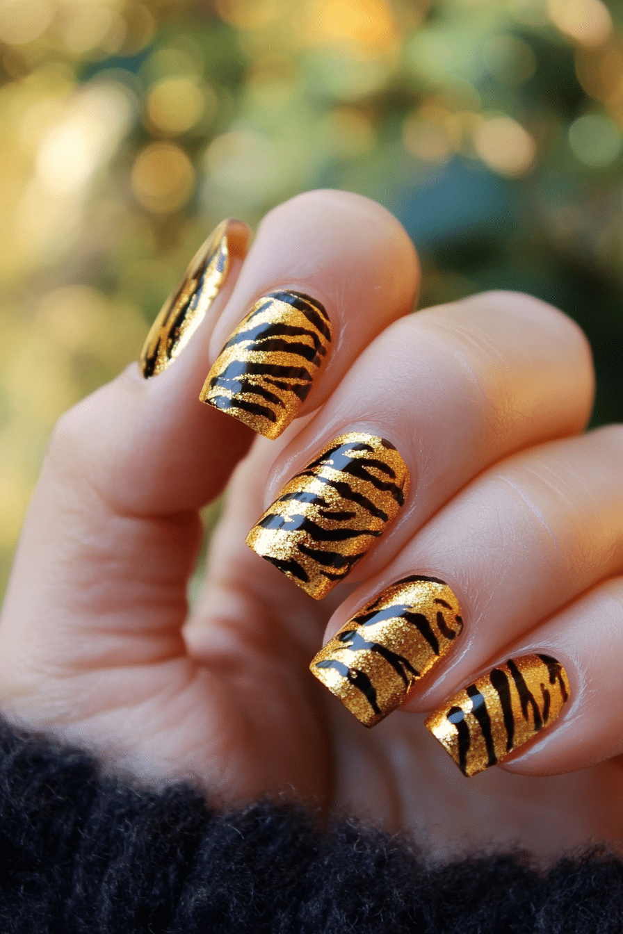 14. Golden Tiger Stripes (Nail Design Ideas With Gold) - Nail Design Ideas With Gold