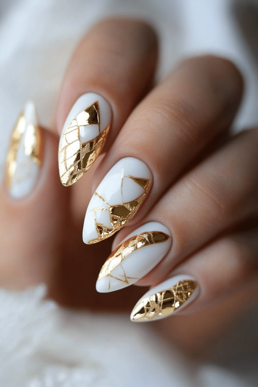 15. Pearl & Gold Mosaic (Nail Design Ideas With Gold) - Nail Design Ideas With Gold