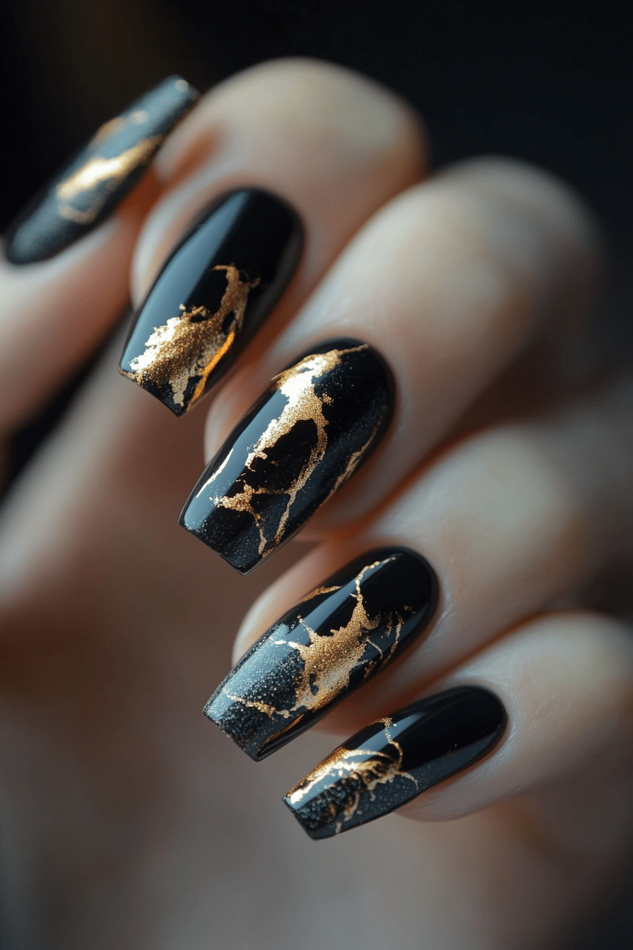 16. Golden Smoke Marble (Nail Design Ideas With Gold) - Nail Design Ideas With Gold