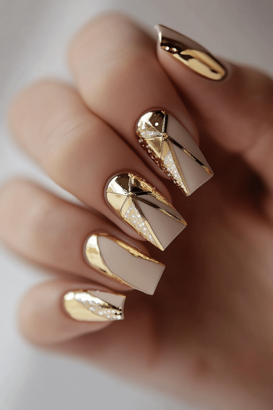 17. Metallic Gold Studded Nails (Nail Design Ideas With Gold) - Nail Design Ideas With Gold