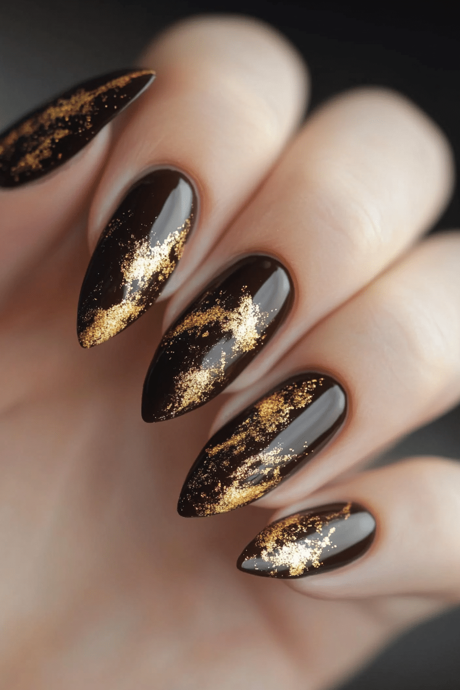 25. Molten Gold Abstract Strokes (Nail Design Ideas With Gold) - Nail Design Ideas With Gold