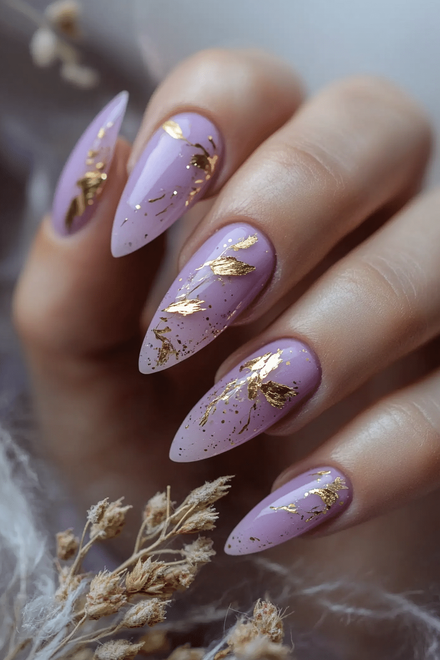 26. Gold Leaf on Lavender Mist (Nail Design Ideas With Gold) - Nail Design Ideas With Gold