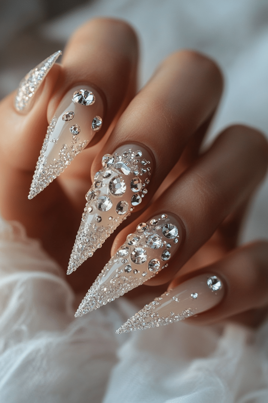 4. Diamond Glitz Stiletto Nails (Bling Nail Design Ideas) - Bling Nail Design Ideas
