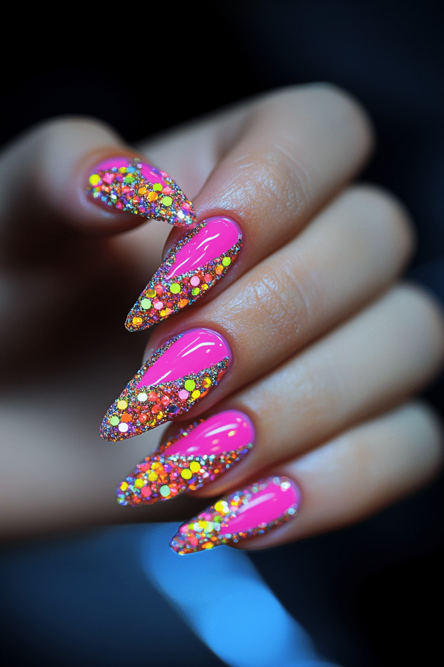 7. Neon Glow Rhinestone Edge (Bling Nail Design Ideas) - Bling Nail Design Ideas