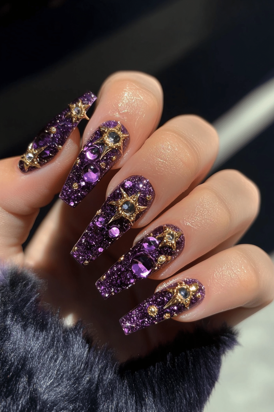 9. Royal Amethyst Gemstone Art (Bling Nail Design Ideas) - Bling Nail Design Ideas