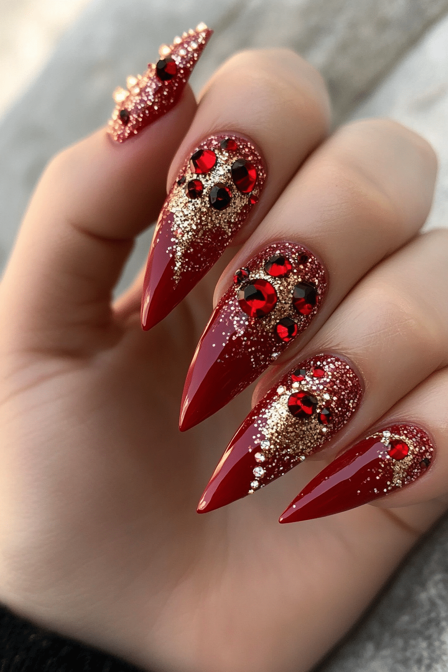 12. Scarlet Ruby Fire Nails (Bling Nail Design Ideas) - Bling Nail Design Ideas