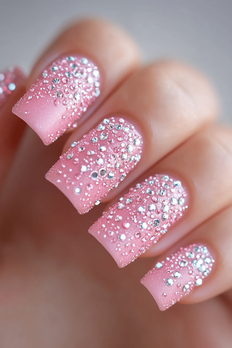 13. Blush Pink Swarovski Magic (Bling Nail Design Ideas) - Bling Nail Design Ideas