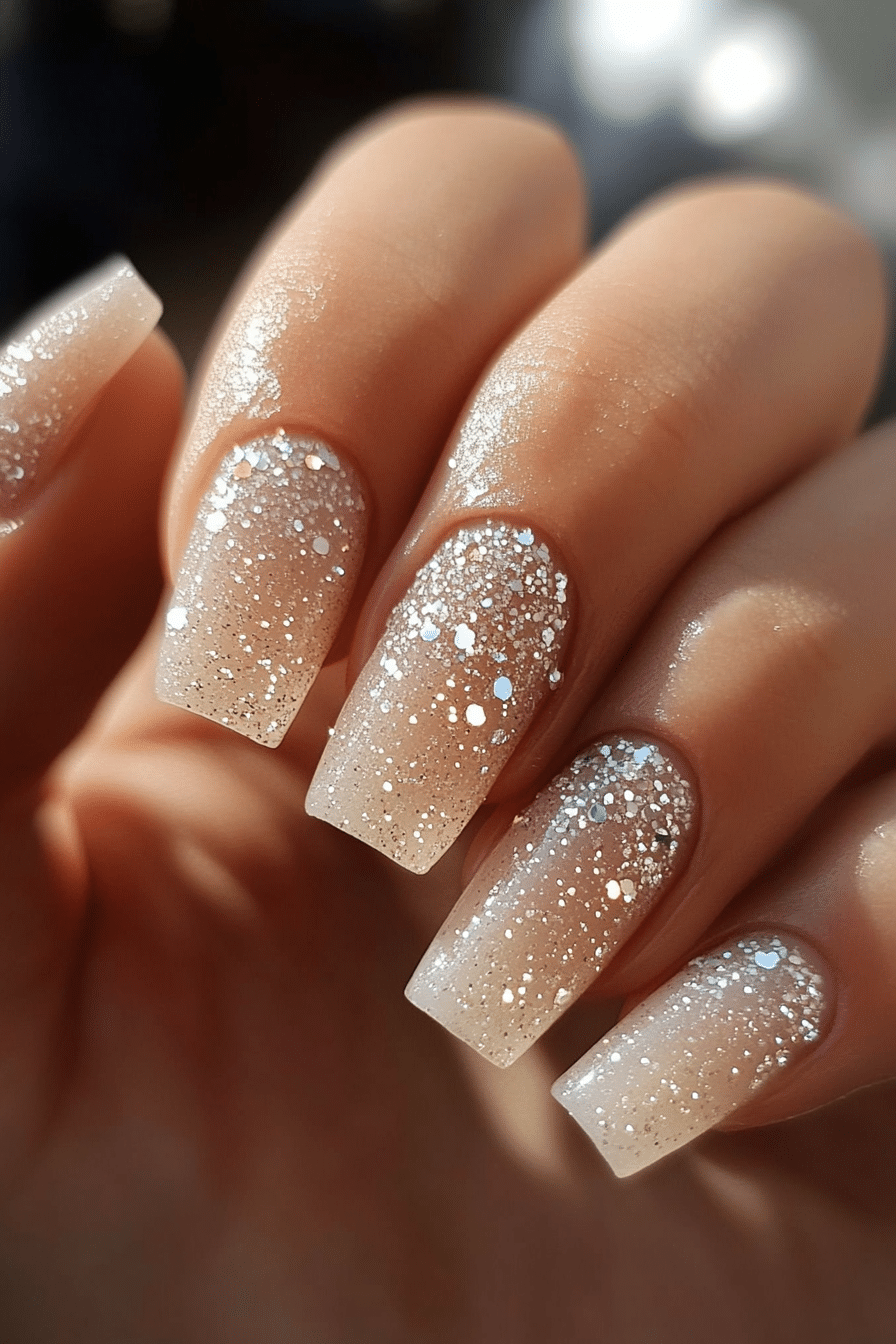 17. Champagne Shimmer with Diamond Dust (Bling Nail Design Ideas) - Bling Nail Design Ideas
