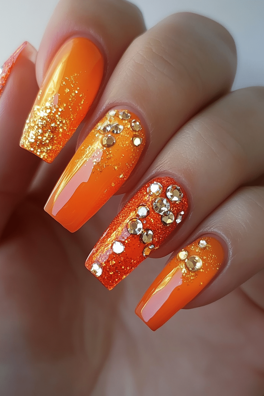 20. Blazing Gold Flake Fantasy (Bling Nail Design Ideas) - Bling Nail Design Ideas