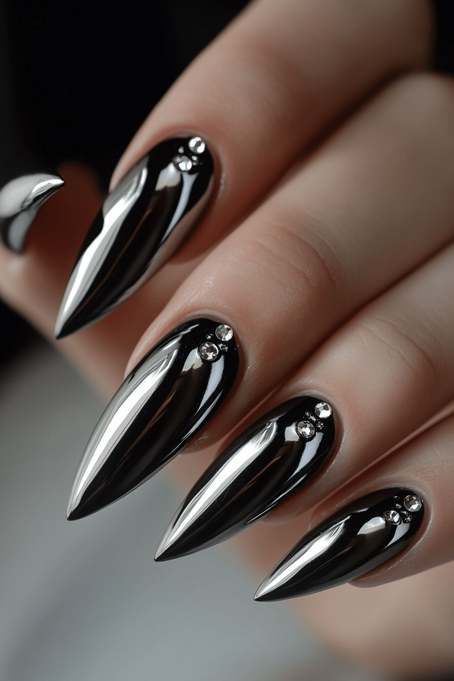 26. Sleek Gunmetal Chrome Luxe (Bling Nail Design Ideas) - Bling Nail Design Ideas