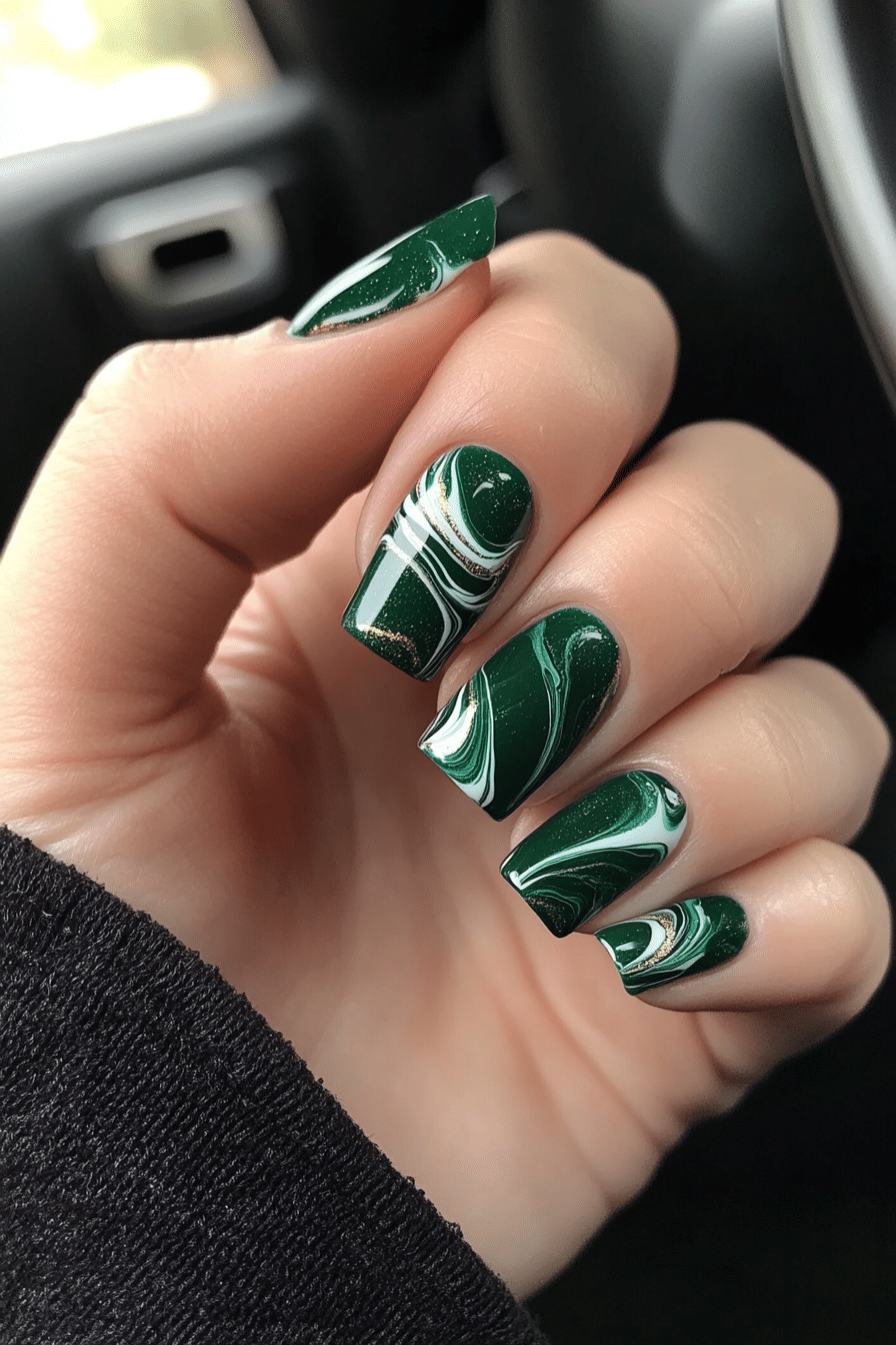 4. Emerald Marble Magic (Easy Nail Design Ideas) - Easy Nail Design Ideas