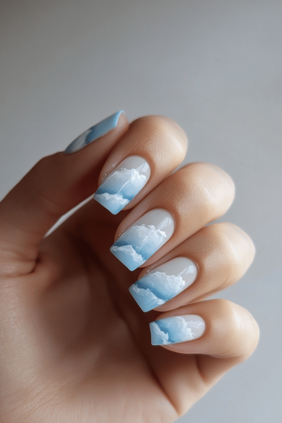 5. Sky Blue Cloudscape (Easy Nail Design Ideas) - Easy Nail Design Ideas
