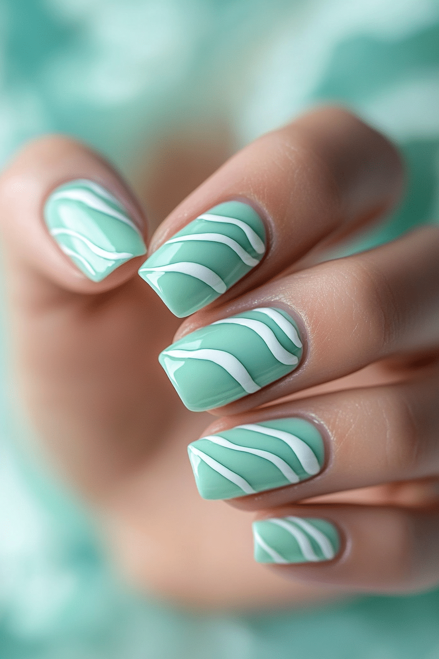 14. Minty Fresh Waves (Easy Nail Design Ideas) - Easy Nail Design Ideas